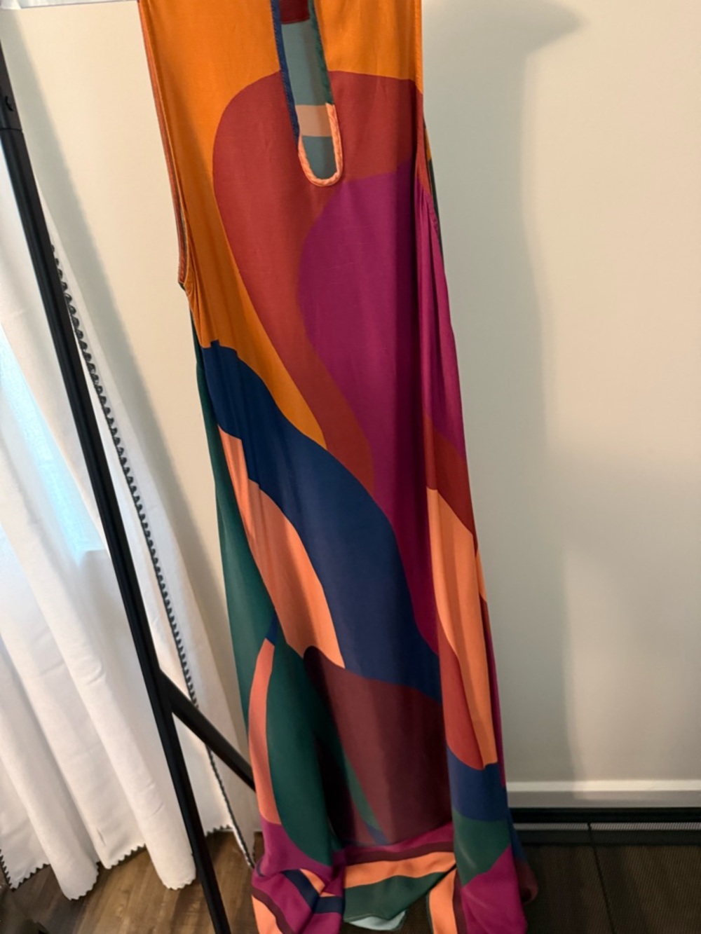 Anthropologie Forest Green Maxi Dress with Orange, Plum and Pink Accents - Picture 4 of 5